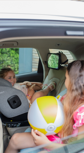Happy family in car